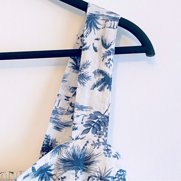 Abercrombie & Fitch S Sleeveless Blue & White Tropical Crop Top Linen Blend - Picture 3 of 12